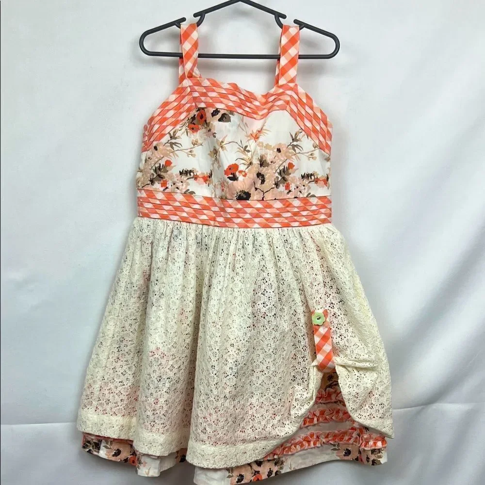 Matilda Jane ivory and orange floral sundress with lace overlay size 6 New!